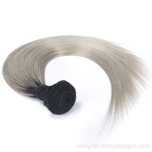 Raw Cuticle Aligned Virgin Hair Malaysian Two Tone Ombre 1B/Grey Silk Straight Color Hair Extension